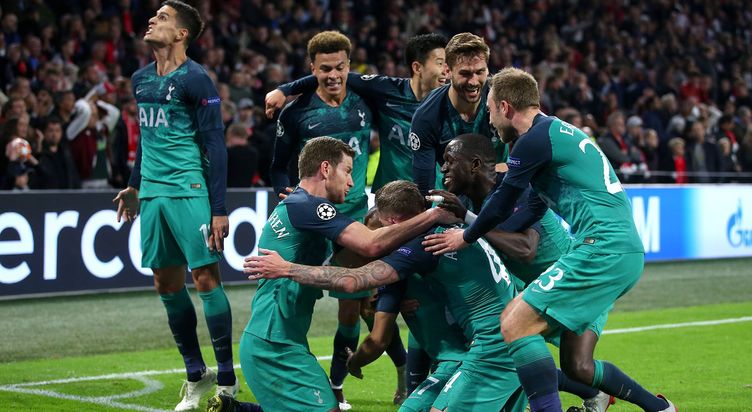 Magic momet - Erik Lamela, far left, reacts to Lucas Moura's winner in the 2019 UEFA Champions League semi-final at Ajax