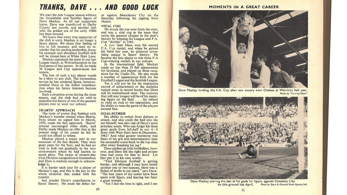 A tribute to Dave Mackay in the matchday programme at the start of the 1968-69 season