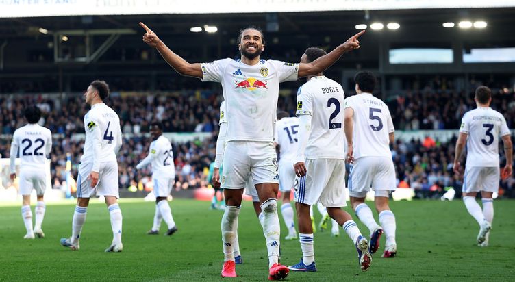 Dominic Calvert-Lewin celebrates his recent goal against Wolves at Elland Road