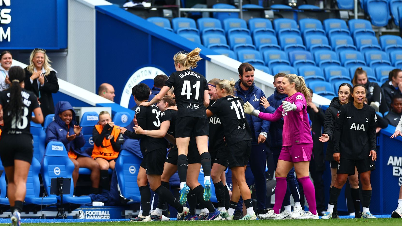 Toko Koga celebrates her winner at Brighton with the team and coaching staff - May, 2026