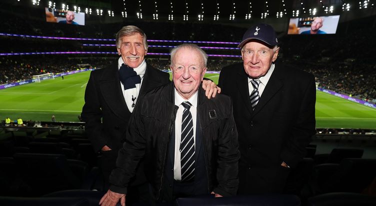 Terry Dyson pictured with double team-mates Cliff Jones and Terry Medwin in 2021