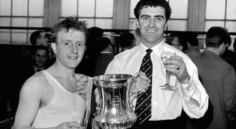 Terry Dyson and fellow goalscorer Bobby Smith after the 1961 FA Cup Final