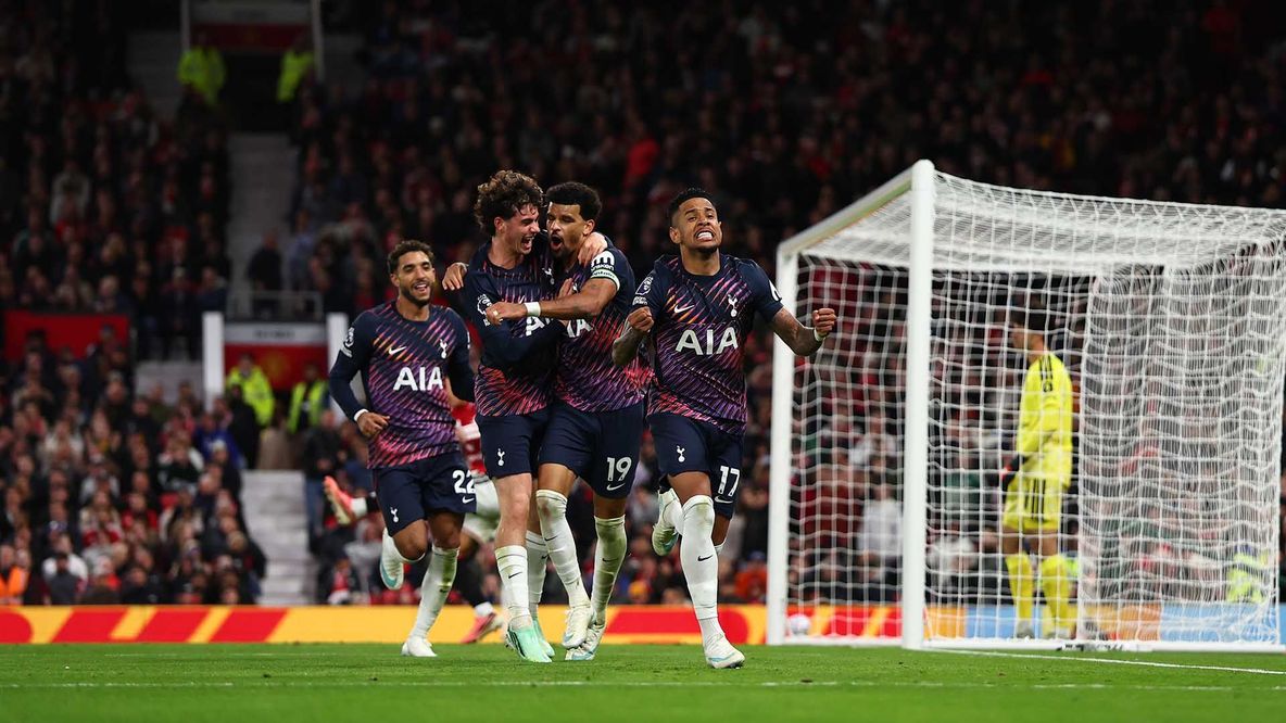 Dominic Solanke celebrates his late goal at Manchester United