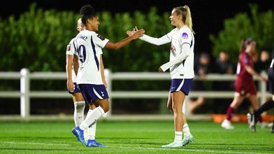 Shekiera Martinez celebrates with Olivia Holdt at Bristol City