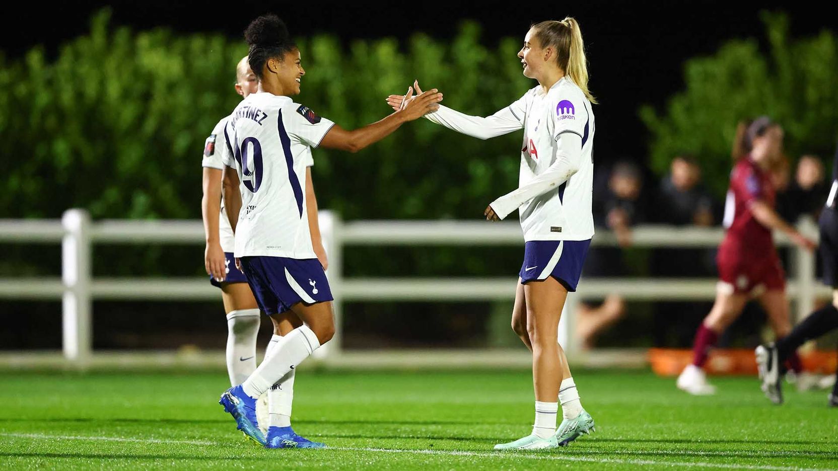 Shekiera Martinez celebrates with Olivia Holdt at Bristol City